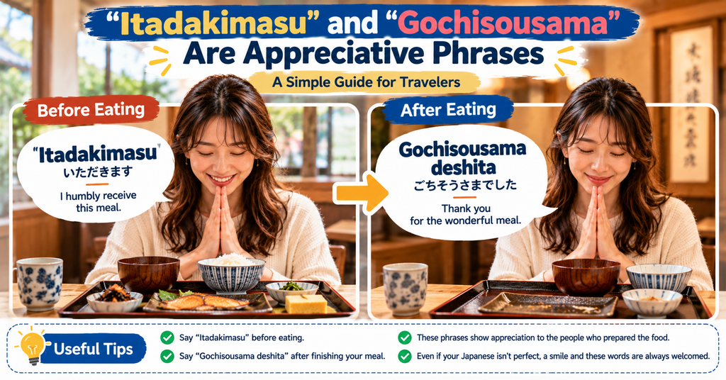 “Itadakimasu” and “Gochisousama” Are Appreciative Phrases. AI-generated illustration.