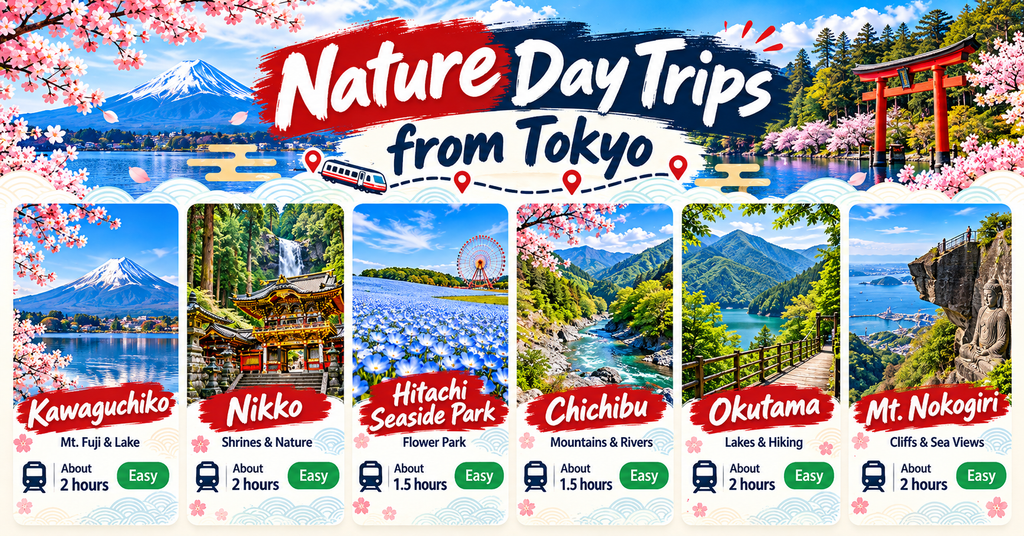 Nature and Outdoor Day Trips from Tokyo. AI-generated illustration.