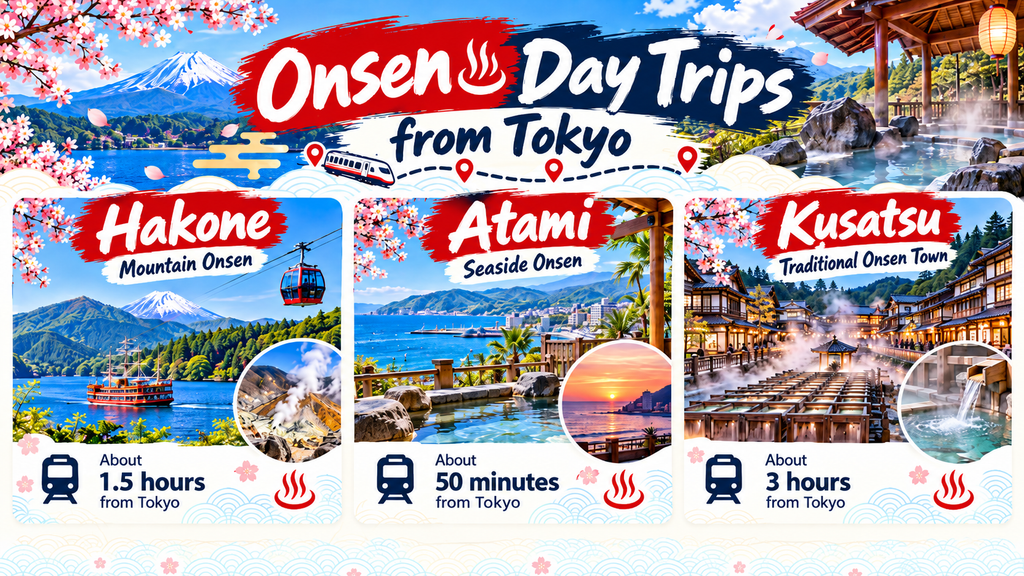 Best Onsen Day Trips from Tokyo. AI-generated illustration.