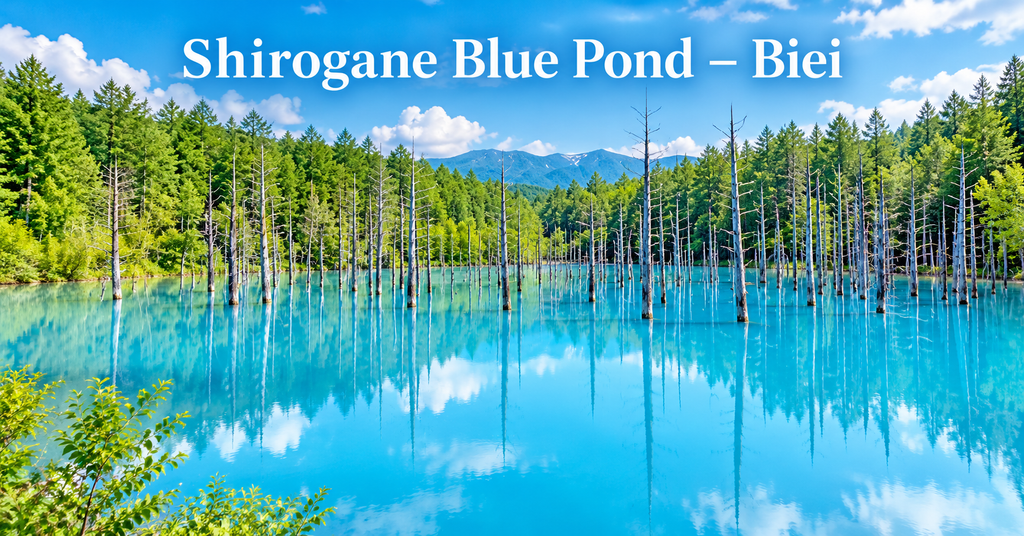 Shirogane Blue Pond – Biei. AI-generated illustration.