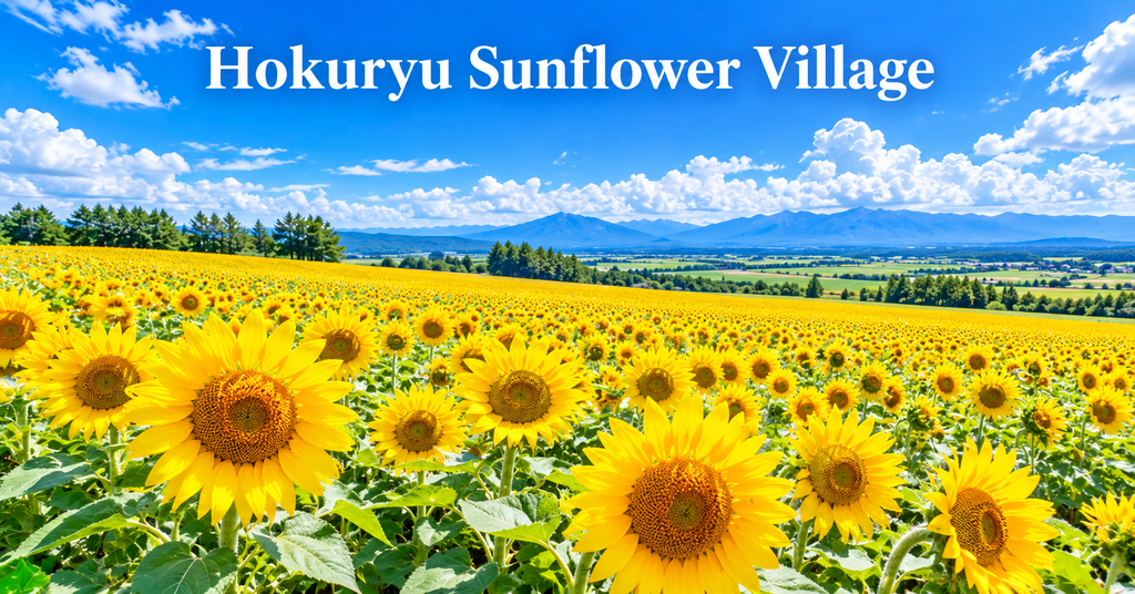 Hokuryu Sunflower Village – Hokuryu. AI-generated illustration.