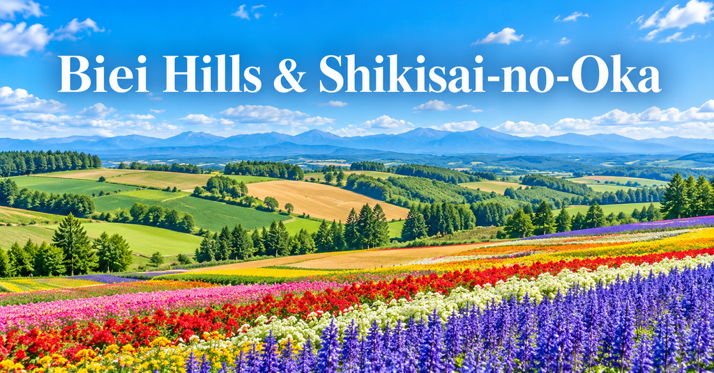 Biei Hills & Shikisai-no-Oka. AI-generated illustration.