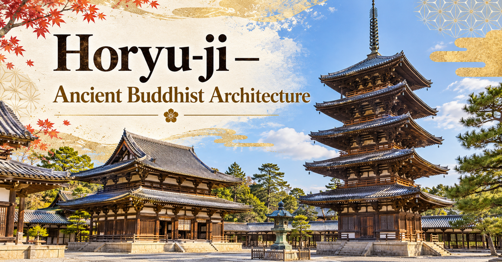 Horyu-ji Temple – Ancient Buddhist Architecture. AI-generated illustration.