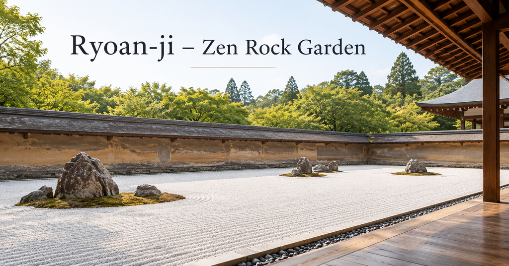 Ryoan-ji Temple Rock Garden – Kyoto. AI-generated illustration.