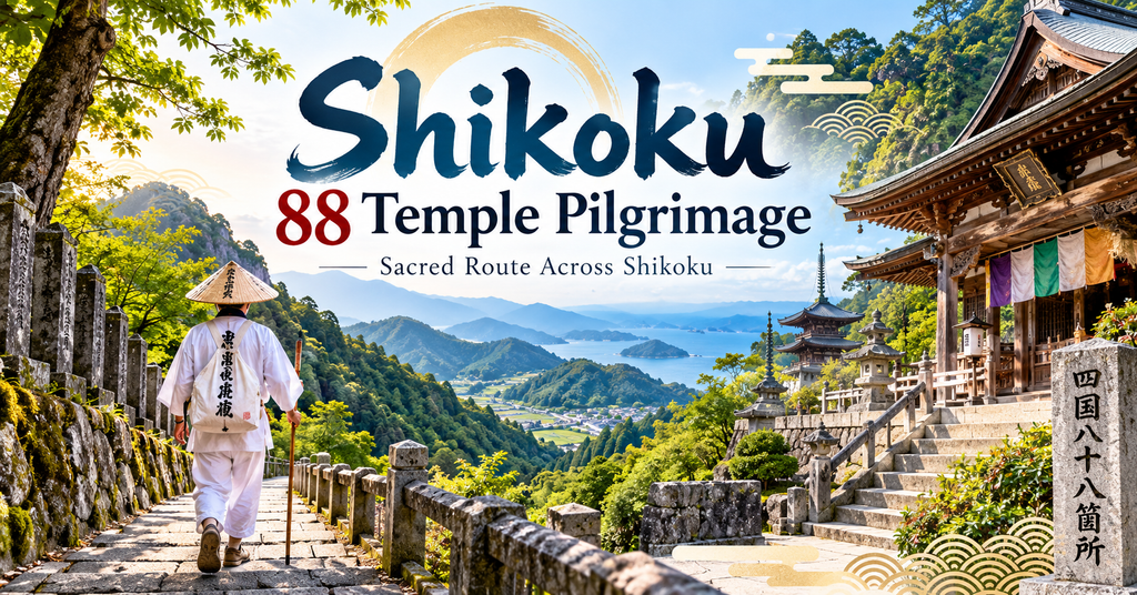 The Shikoku 88 Temple Pilgrimage. AI-generated illustration.