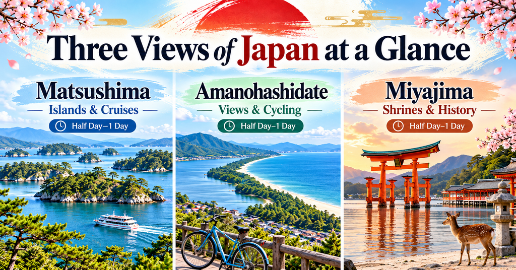 Three Views of Japan at a Glance. AI-generated illustration.
