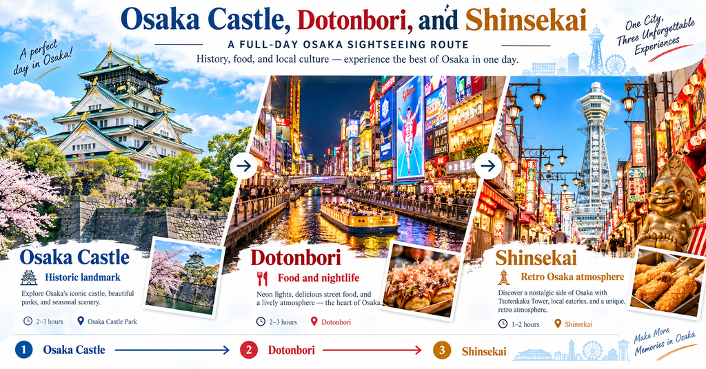 Osaka Castle, Dotonbori, and Shinsekai