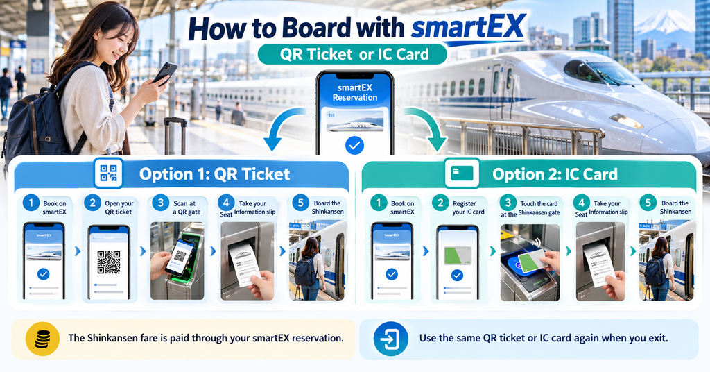 How to Board the Shinkansen with smartEX Using a QR Ticket or IC Card