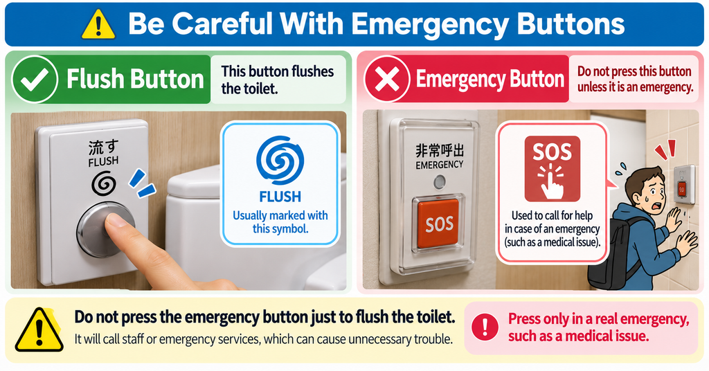 Flush Button vs Emergency Button in Japanese Toilets
